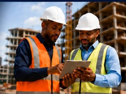 Deux professionnels du BTP en visite de chantier